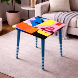Pink Resin Coffee Table Boho Pop Art Side Table With Painted Legs - thumbnail 4