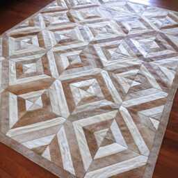 Handmade Cowhide Rug Diamond Patchwork Design - Beige, Caramel Tones - thumbnail 3