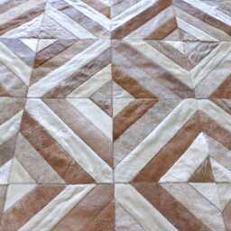 Handmade Cowhide Rug Diamond Patchwork Design - Beige, Caramel Tones - thumbnail 2