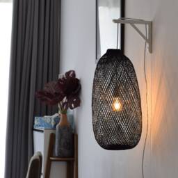 Plug-In Wall Mounted Black White Bamboo Pendant Lamp Fishing Trap Sconce Lampshade Basket