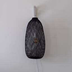 Plug-In Wall Mounted Black White Bamboo Pendant Lamp Fishing Trap Sconce Lampshade Basket - thumbnail 3