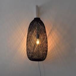 Plug-In Wall Mounted Black White Bamboo Pendant Lamp Fishing Trap Sconce Lampshade Basket - thumbnail 2