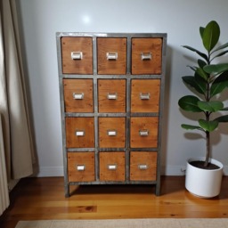 Industrial Apothecary Cabinet Wooden Multi-Drawer Chest With Metal Frame, Rustic Handcrafted Organizer For Documents, Herbs, Storage Solution