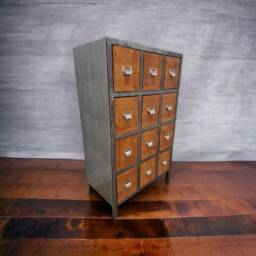 Industrial Apothecary Cabinet Wooden Multi-Drawer Chest With Metal Frame, Rustic Handcrafted Organizer For Documents, Herbs, Storage Solution - thumbnail 4
