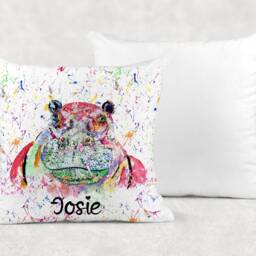 Personalised Watercolour Rainbow Hippo Cushion, Cuddle Pillow, Birthday Gift, Hippopotamus - thumbnail 3