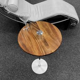 Polished Chrome Modern Art Baseball Bat Martini Side Table With Acacia Wooden Top - Amazing Christmas Birthday Gift - thumbnail 2