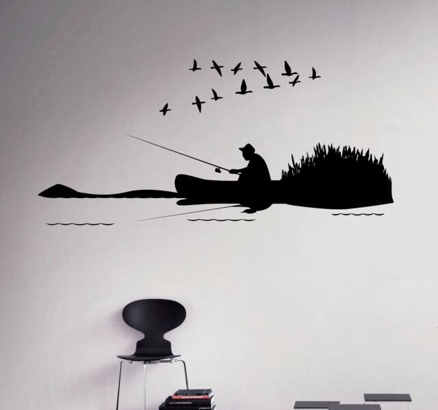 Fishing Nature Wall Decal Birds Vinyl Sticker Hobby Home Interior Decor Art Murals Living Room Bedroom 4(Fsh - image 1
