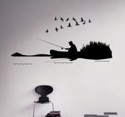 Fishing Nature Wall Decal Birds Vinyl Sticker Hobby Home Interior Decor Art Murals Living Room Bedroom 4(Fsh - thumbnail 1
