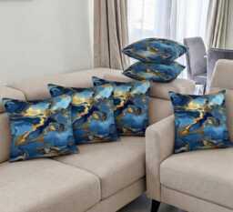 Handmade By Order Luxury Light Blue Marble & Gold Wave Abstract Pattern Velvet Cushion Covers Bespoke Sizes Available - thumbnail 1