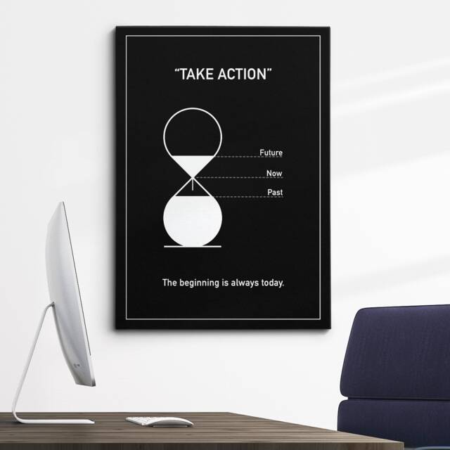Take Action Quote Beginning Is Always Today Motivational Inspirational, Framed Canvas Wall Art Poster Print, Home Office & Room Decor, Gift - image 1