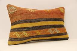 12x20 Turkish Kilim Pillow, Bohemian Carpet Pillow, Handwoven Lumbar, Boho Sham Cover, Throw Pillow, Cushion Home Decor 4Oef-581 - thumbnail 1