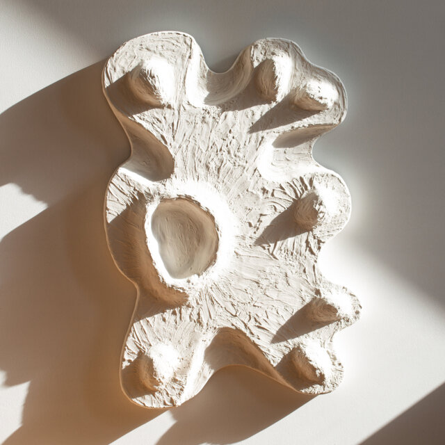 Japandi Wall Art - Wabi Sabi Relief Sculpture Plaster Sculptural Organic Shapes White Abstract - image 1