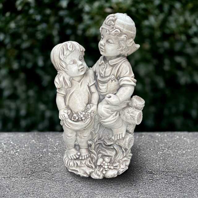 Outdoor Girl With Boy Statue Concrete Children Figurine Large Kids Sculpture Garden Family Ornament Memorial Front Door Decoration - image 1