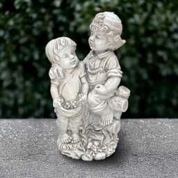 Outdoor Girl With Boy Statue Concrete Children Figurine Large Kids Sculpture Garden Family Ornament Memorial Front Door Decoration - thumbnail 1