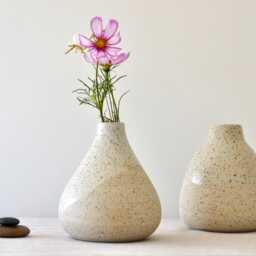 Speckled Stoneware Ikebana Bud Vase, Rustic Ceramic Flower Arrangement, Minimalist Home Decor - thumbnail 2