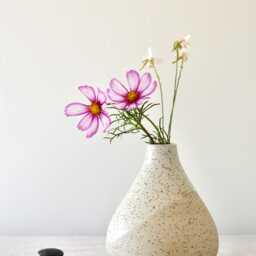Speckled Stoneware Ikebana Bud Vase, Rustic Ceramic Flower Arrangement, Minimalist Home Decor - thumbnail 3