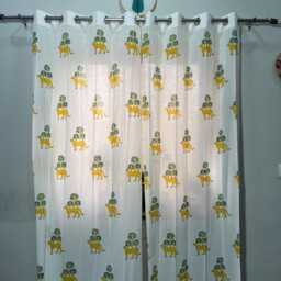 Tropical Safari Cotton Curtain Panel, Yellow Leopard Print Drapes - thumbnail 3