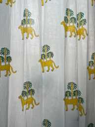 Tropical Safari Cotton Curtain Panel, Yellow Leopard Print Drapes - thumbnail 1