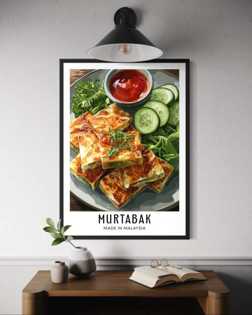 Malaysian Murtabak Poster - Stuffed Pancake Illustration, Southeast Asian Street Food Print, Malaysia Travel Decor, Home Kitchen Print - image 1