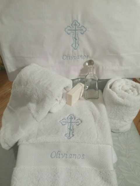 Personalized Embroidered Baptism Towel Set Greek Orthodox Christening Gift - image 1