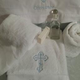 Personalized Embroidered Baptism Towel Set Greek Orthodox Christening Gift - thumbnail 2