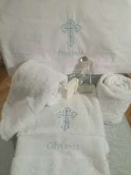 Personalized Embroidered Baptism Towel Set Greek Orthodox Christening Gift - thumbnail 1