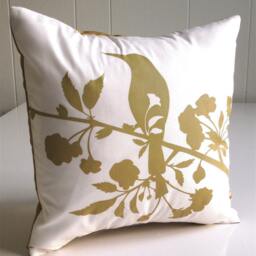 Mustard Print On Off White Blooming Blossom-Mini 10.5 Inches Square Pillow - thumbnail 3