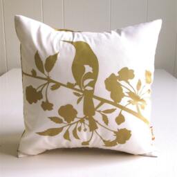 Mustard Print On Off White Blooming Blossom-Mini 10.5 Inches Square Pillow - thumbnail 2