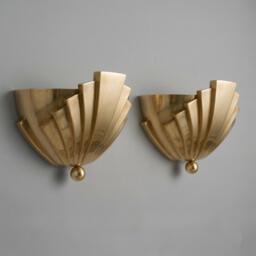 Art Deco Brass Sconce, Sunburst Shell Wall Lamp, Mid Century Modern Lighting Fixture - thumbnail 1