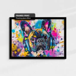 French Bulldog Dj Headphones Painting Framed Poster Print & Canvas Wall Decor Art Bedroom Home Living Room Dog Gift Idea Pet - thumbnail 2