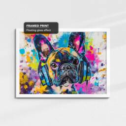 French Bulldog Dj Headphones Painting Framed Poster Print & Canvas Wall Decor Art Bedroom Home Living Room Dog Gift Idea Pet - thumbnail 3