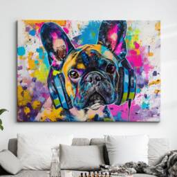 French Bulldog Dj Headphones Painting Framed Poster Print & Canvas Wall Decor Art Bedroom Home Living Room Dog Gift Idea Pet