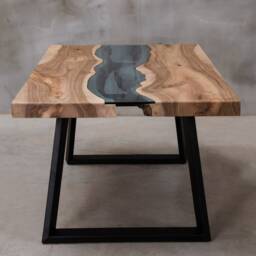 Custom Live Edge Table With Blue Glass, River Table, Walnut Coffee Unique Modern For Office - thumbnail 2