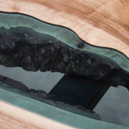 Custom Live Edge Table With Blue Glass, River Table, Walnut Coffee Unique Modern For Office - thumbnail 4