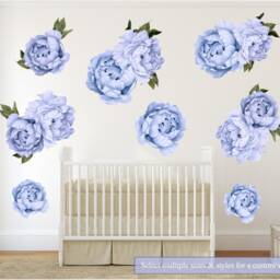 Blue Peony #14 Leaves Removable Wall Decal Individual Blooming Peonies Baby Girl Room Nursery Decor - Customize Your Own Sticker Set - thumbnail 3