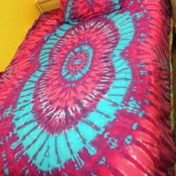 Tie-Dyed Twin Comforter Cover Set, Fractal in Pink Purple, Sateen Cotton - thumbnail 2