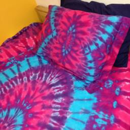 Tie-Dyed Twin Comforter Cover Set, Fractal in Pink Purple, Sateen Cotton - thumbnail 3