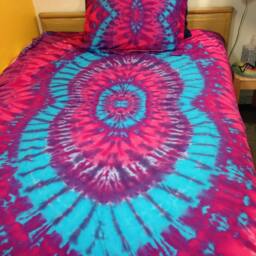 Tie-Dyed Twin Comforter Cover Set, Fractal in Pink Purple, Sateen Cotton, Hand-Dyed, Ready To Ship - thumbnail 4
