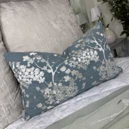 Blue Floral Cushion Cover Silver Flowers Decorative Pillow Country Darcey Fabric Case , All Sizes - thumbnail 4