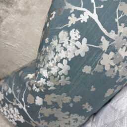Blue Floral Cushion Cover Silver Flowers Decorative Pillow Country Darcey Fabric Case , All Sizes - thumbnail 2