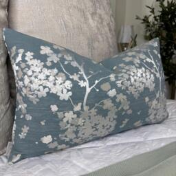 Blue Floral Cushion Cover Silver Flowers Decorative Pillow Country Darcey Fabric Case , All Sizes
