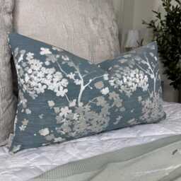 Blue Floral Cushion Cover Silver Flowers Decorative Pillow Country Darcey Fabric Case , All Sizes - thumbnail 3