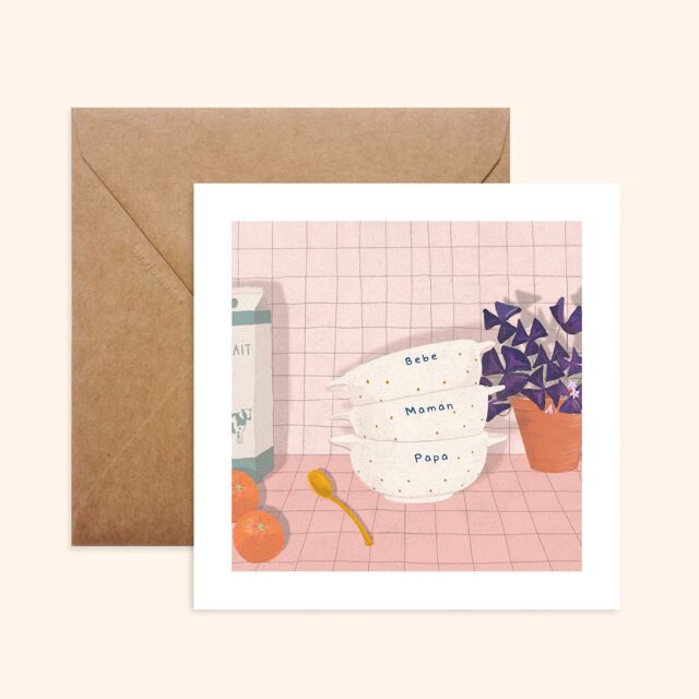 Kraft Card & Envelope - Breton Bowls Hand-Drawn Illustration Printed On Thick Textured Paper Pablo Is A Girl - image 1