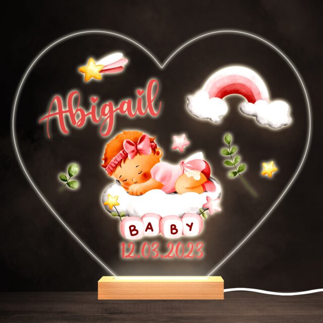 Watercolour Sleeping Baby Girl Bright Heart Personalised Gift Lamp Night Light - Bedroom - image 1