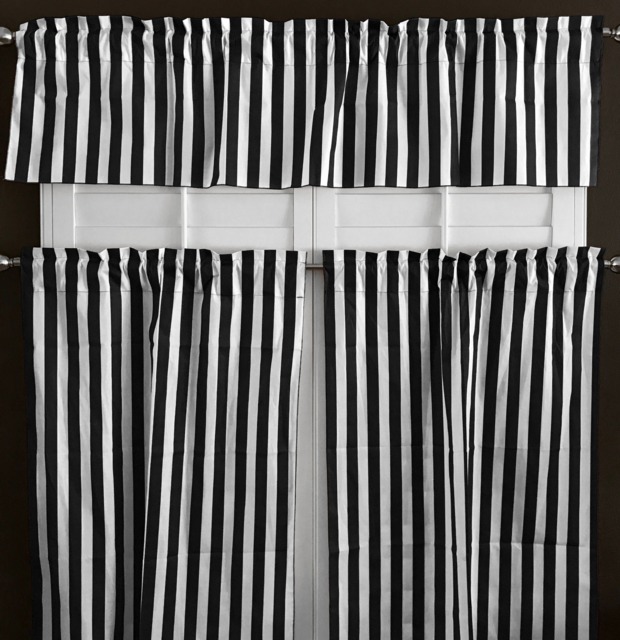 1 Inch Wide Stripes Cotton 3 Piece Kitchen Curtains Valance Set/Window Treatment Bedroom Classroom Diner Rv Home D??cor - image 1