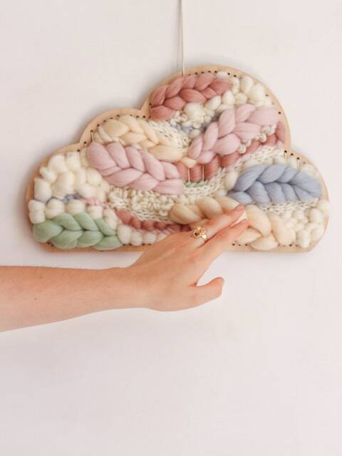 Rainbow Cloud Shaped Woven Wall Hanging, Pastel Nursery Decor, Handmade Wool Tapestry Fiber Art - image 1