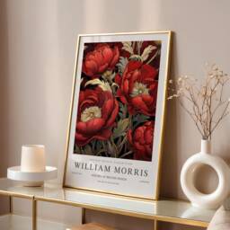 William Morris Print, Art, Exhibition Poster, Botanical Gifts, Peony Decor, Art Red Wall - thumbnail 1