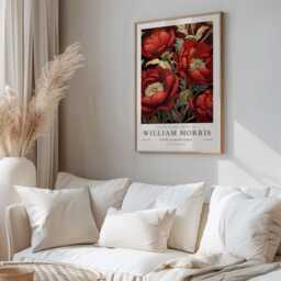 William Morris Print, Art, Exhibition Poster, Botanical Gifts, Peony Decor, Art Red Wall - thumbnail 2