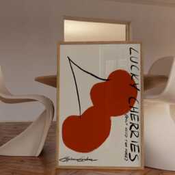 Lucky Cherries Art Print Vintage Cherry Fruit Kitchen Wall - thumbnail 2