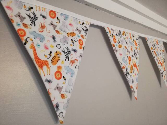 Cute Animals Fabric Bunting - Nursery Decor New Baby Gift Playroom Accessories Children's Wall Hanging - image 1